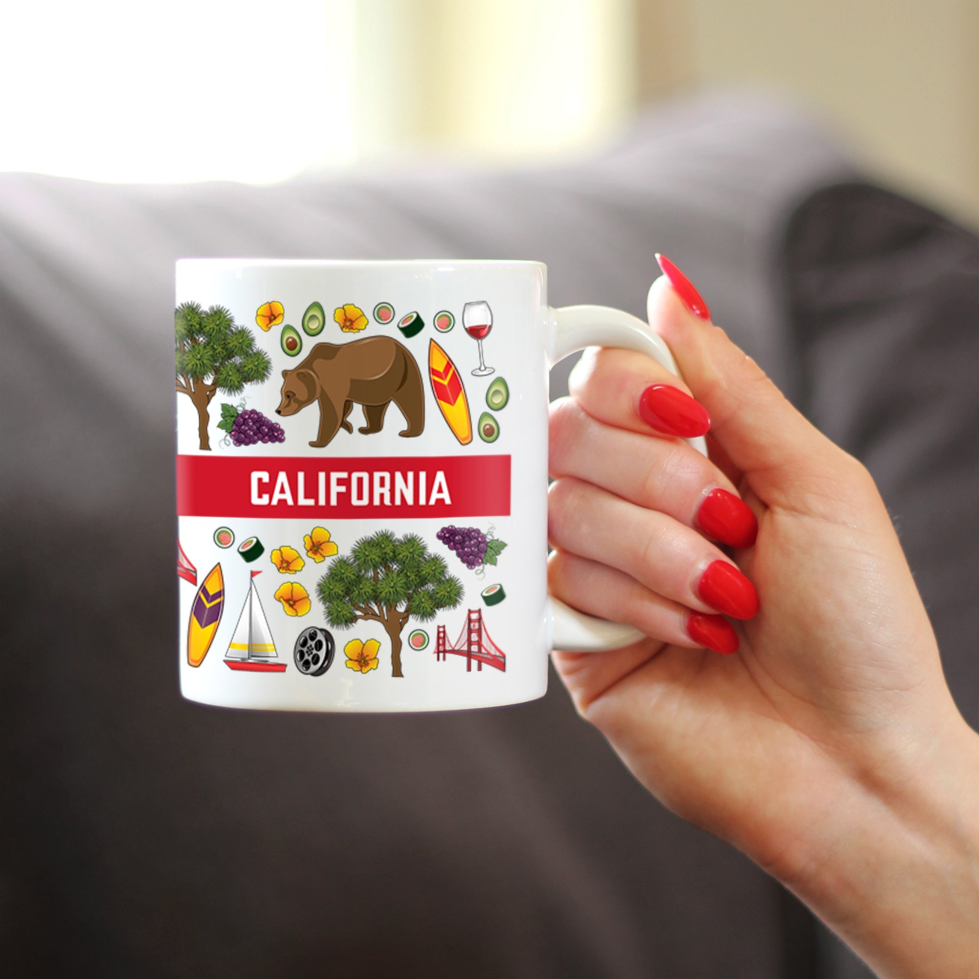 California Flag Pattern Coffee Mug California Gifts and Souvenirs White Ceramic Coffee Cup