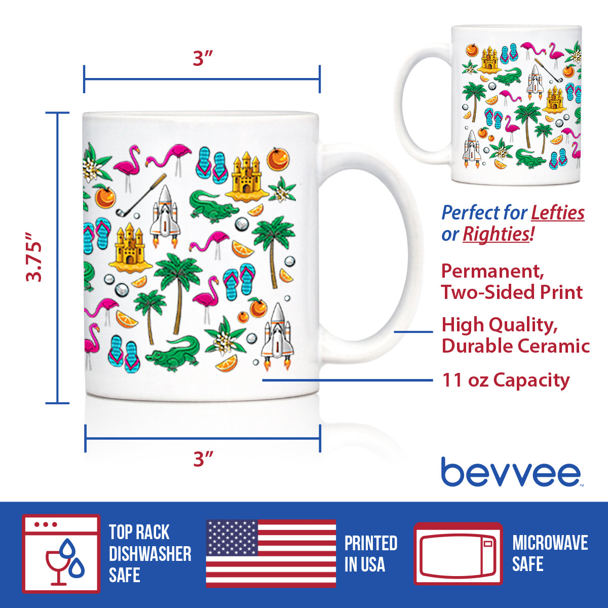 Florida Pattern Coffee Mug Florida Gifts and Souvenirs White Ceramic Coffee Cup