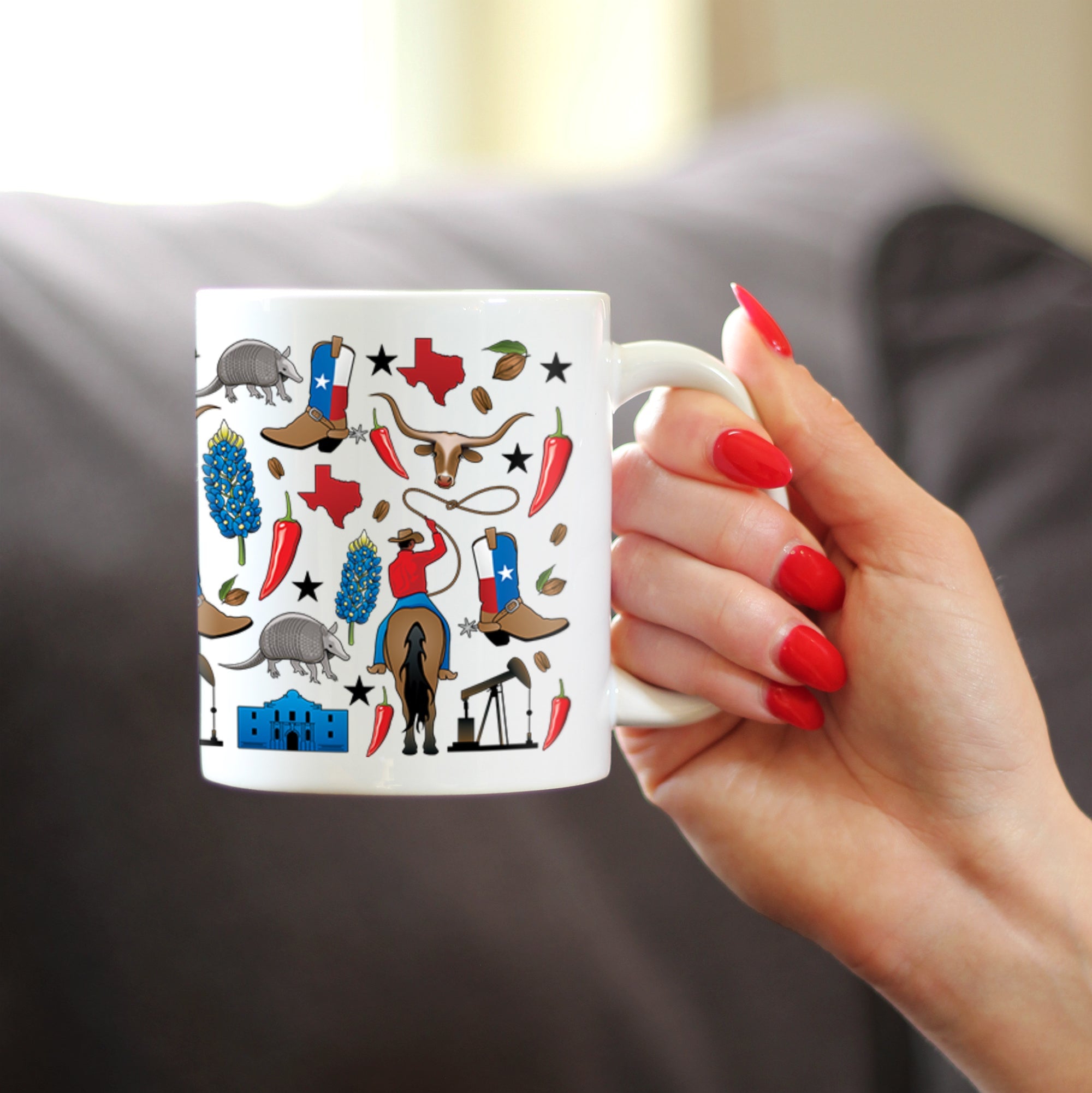 Texas Pattern Coffee Mug Texas Gifts and Souvenirs for Texans White Ceramic Coffee Cup