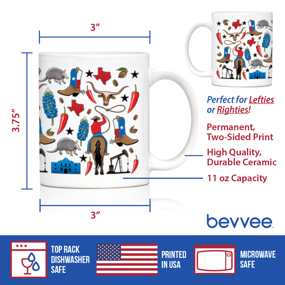 Texas Pattern Coffee Mug Texas Gifts and Souvenirs for Texans White Ceramic Coffee Cup