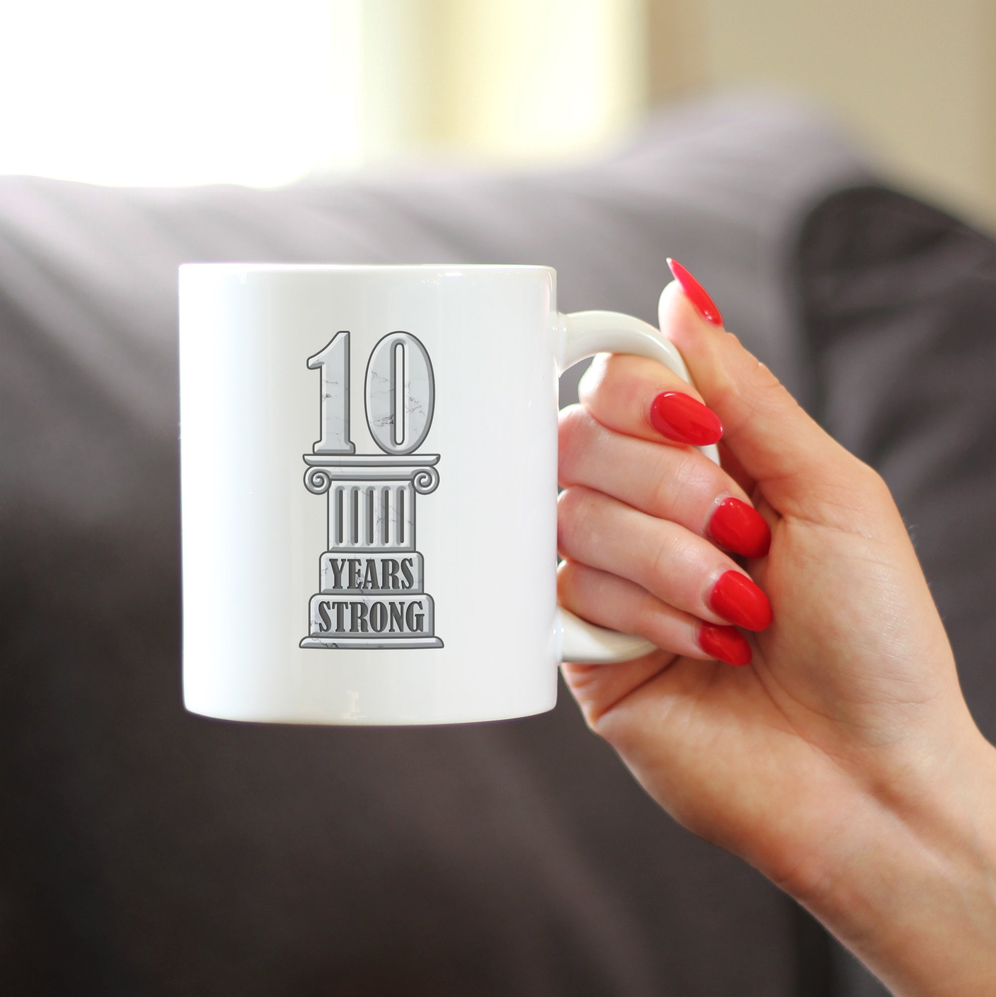 10 Years Strong Coffee Mug Gifts 10th Anniversary Party Decor White Ceramic Coffee Cup