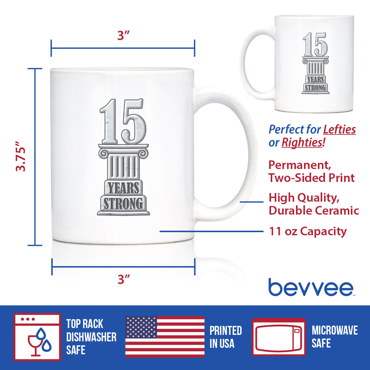 15 Years Strong Coffee Mug Gifts 15th Anniversary Party Decor White Ceramic Coffee Cup