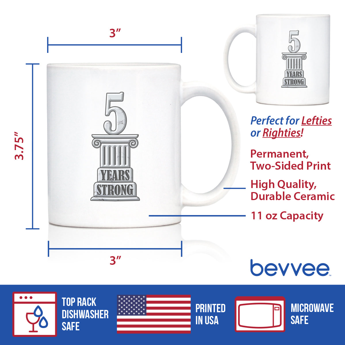 5 Years Strong Coffee Mug Gifts 5th Anniversary Party Decor White Ceramic Coffee Cup