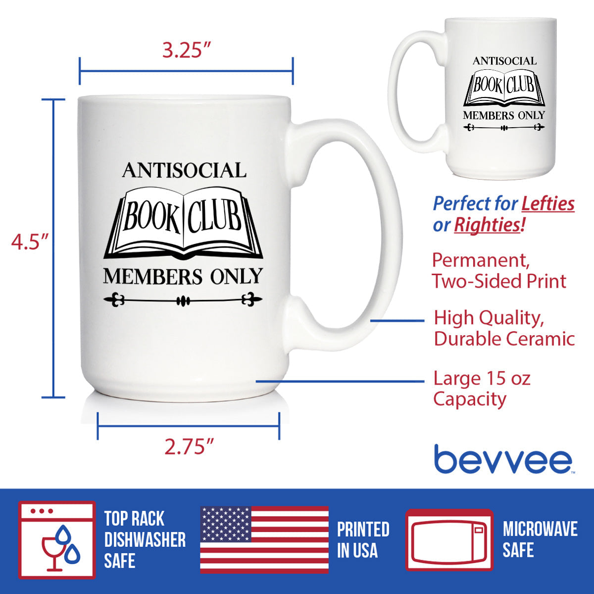 Antisocial Book Club Coffee Mug Funny Gifts for Introverts and Book Club White Ceramic Coffee Cup