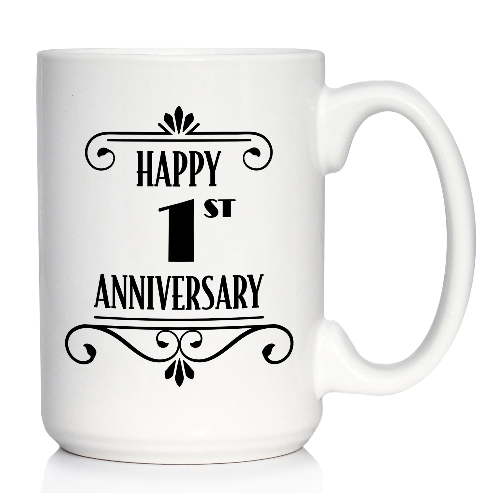 Happy 1st Anniversary Coffee Mug Gifts 1 Year Anniversary Art Deco Party Decor White Ceramic Coffee Cup