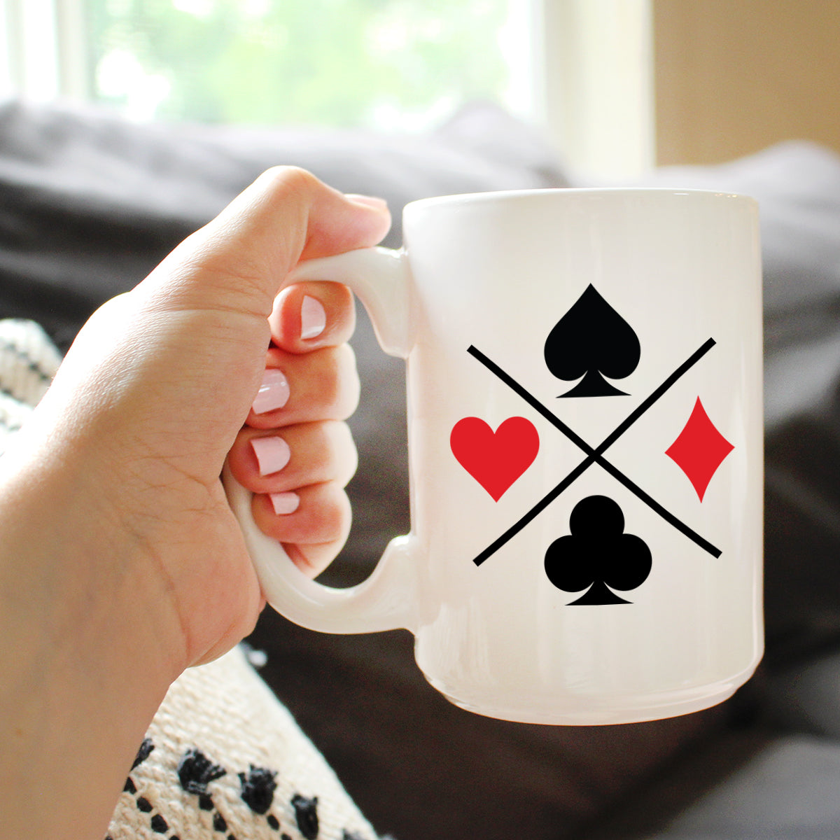 Card Suits Coffee Mug High Quality Gifts for Card Players White Ceramic Coffee Cup