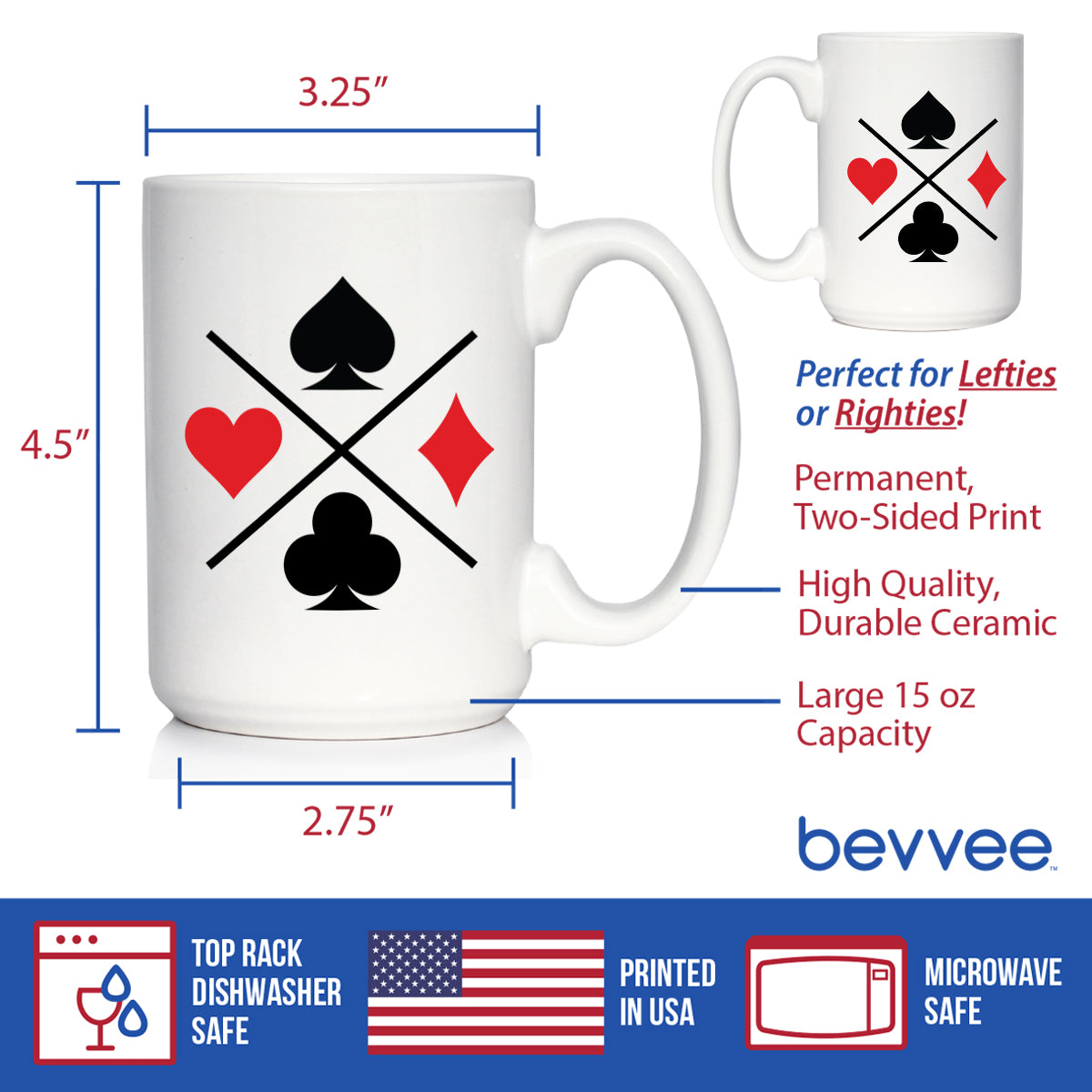 Card Suits Coffee Mug High Quality Gifts for Card Players White Ceramic Coffee Cup