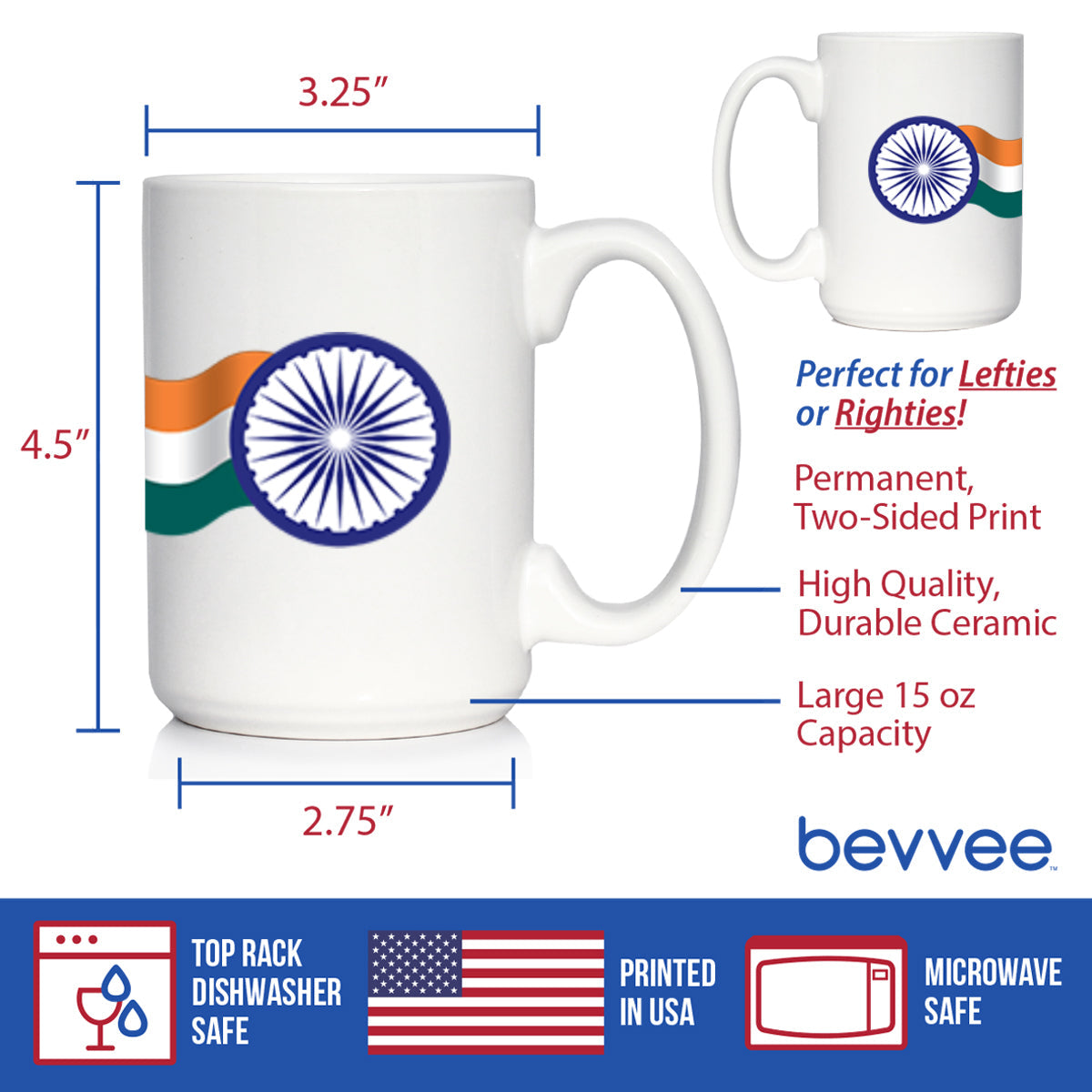 India Flag Coffee Mug Indian Gifts and Souvenirs White Ceramic Coffee Cup