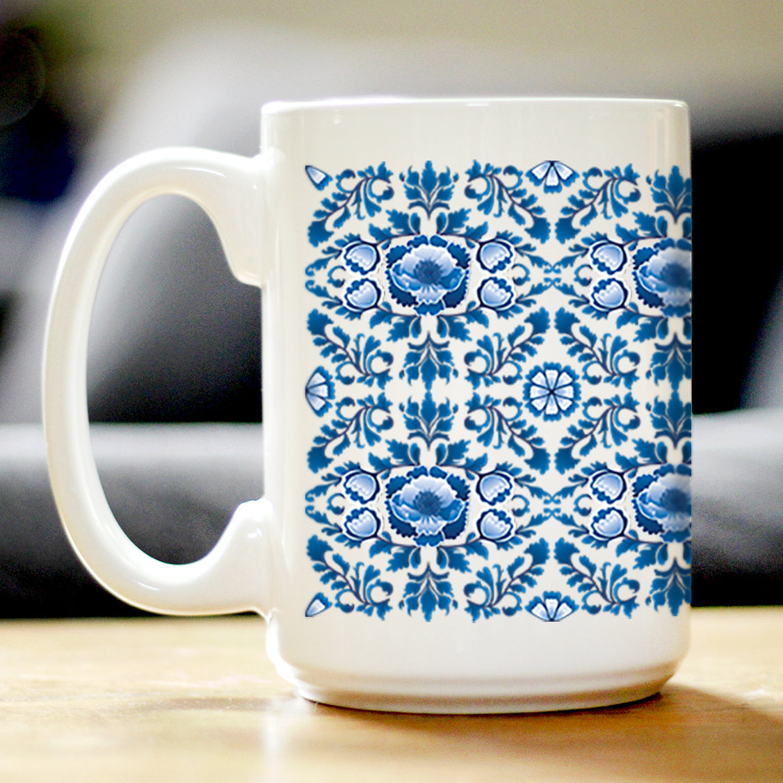 Delft Blue and White Coffee Mug Floral Dutch Pattern Gifts White Ceramic Coffee Cup