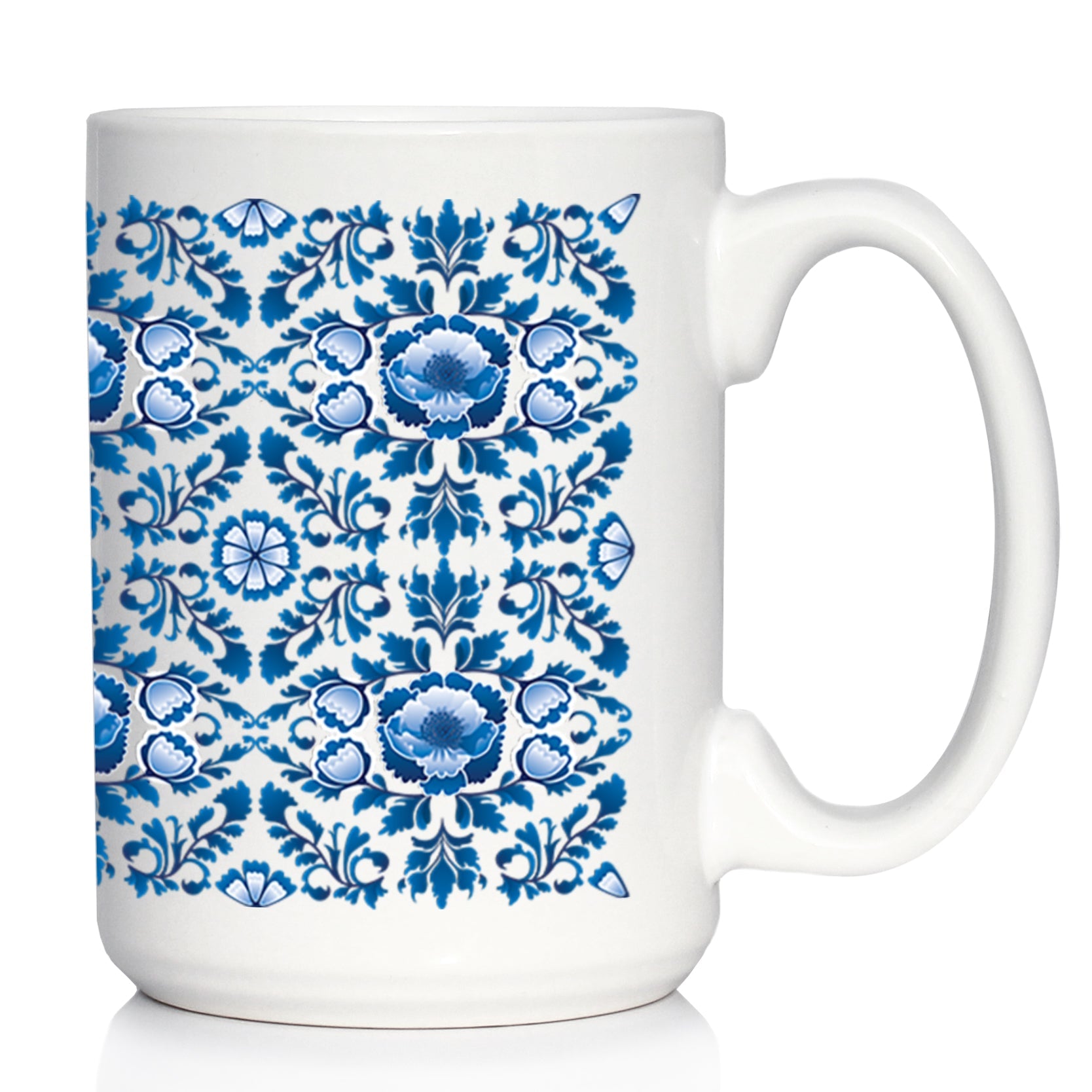 Delft Blue and White Coffee Mug Floral Dutch Pattern Gifts White Ceramic Coffee Cup
