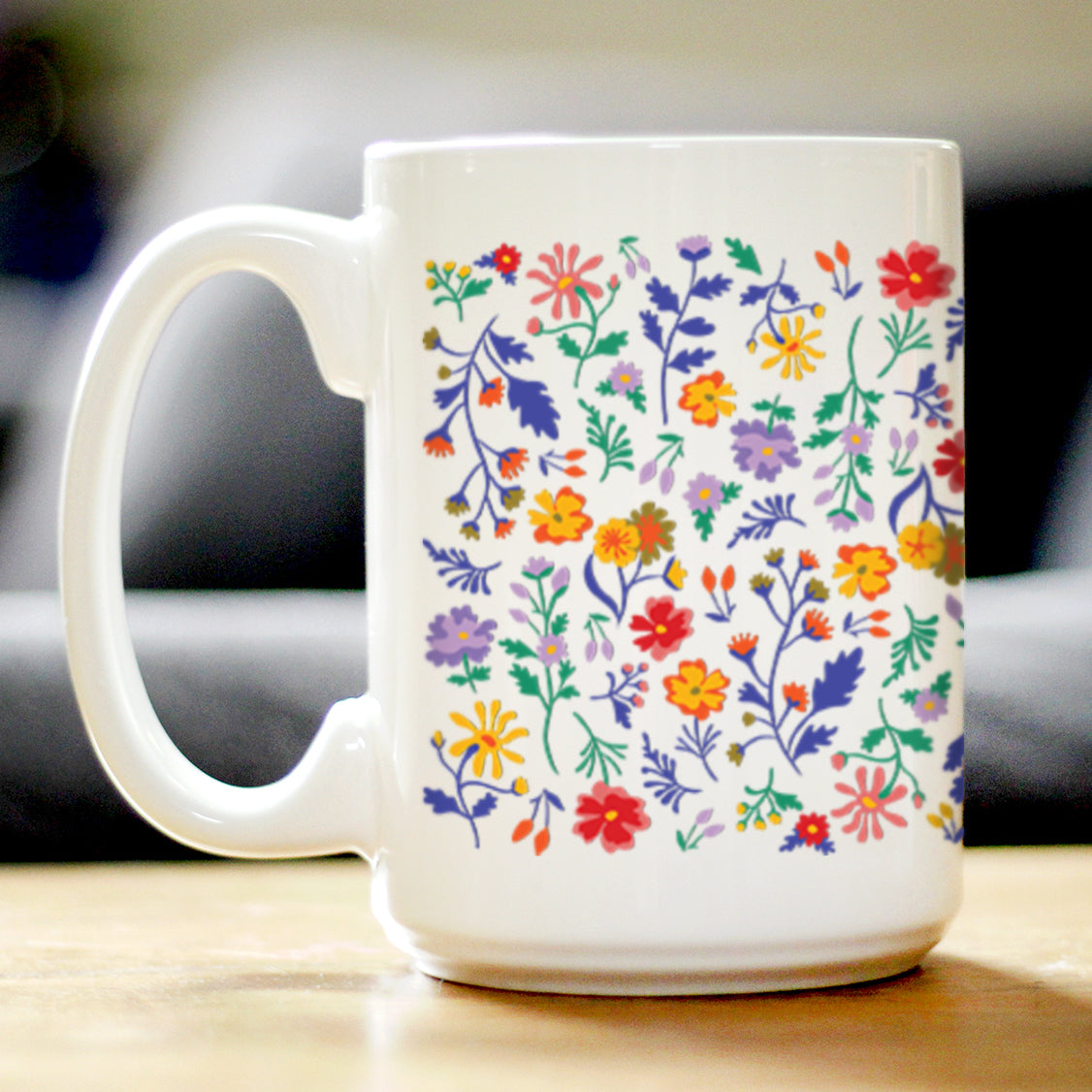 Spring Floral Coffee Mug Flower Gifts for Women White Ceramic Coffee Cup