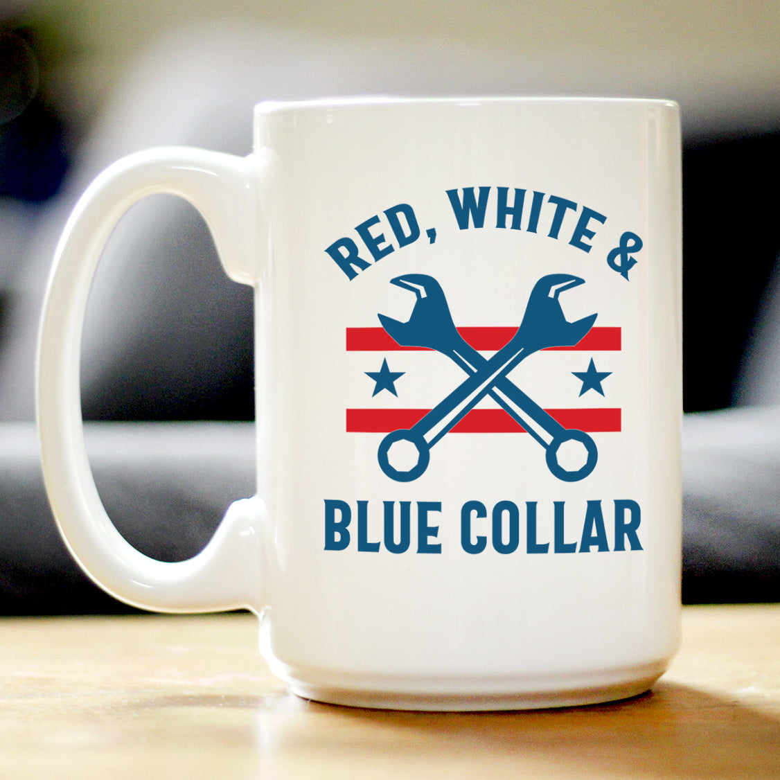 Red White &amp; Blue Collar Coffee Mug Gifts for American Patriots White Ceramic Coffee Cup