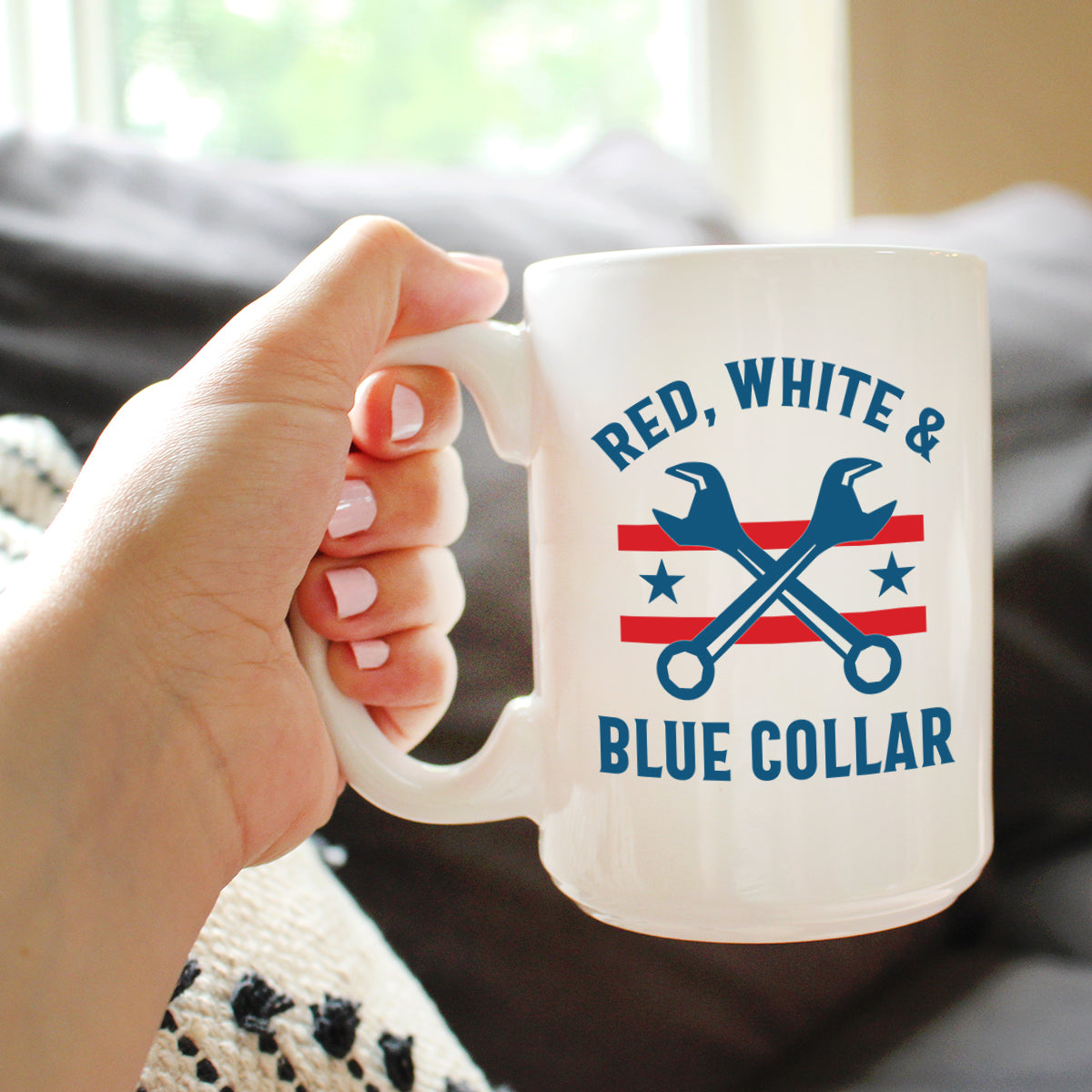 Red White &amp; Blue Collar Coffee Mug Gifts for American Patriots White Ceramic Coffee Cup