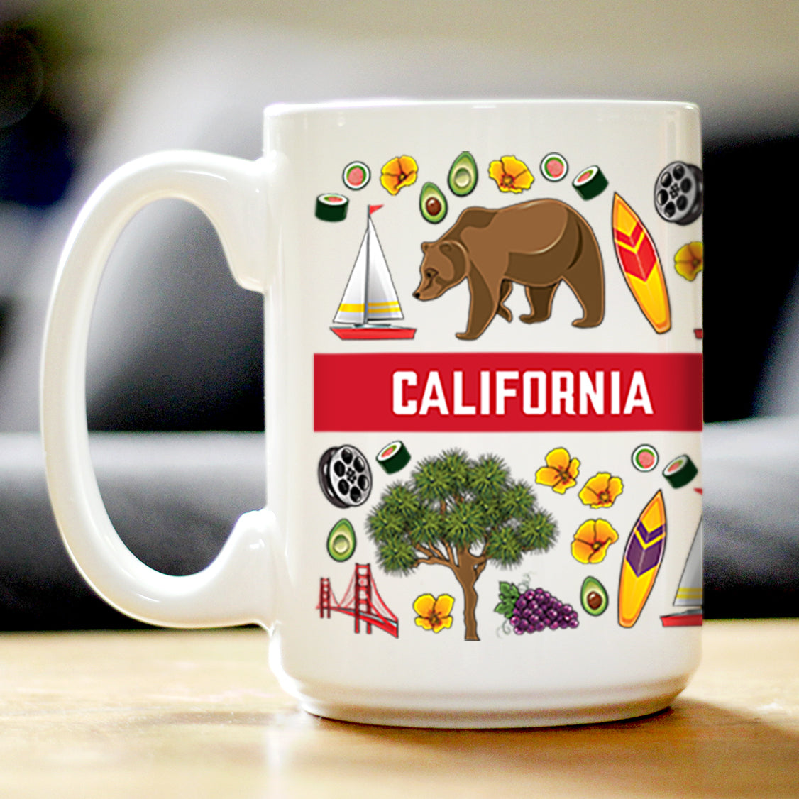 California Flag Pattern Coffee Mug California Gifts and Souvenirs White Ceramic Coffee Cup
