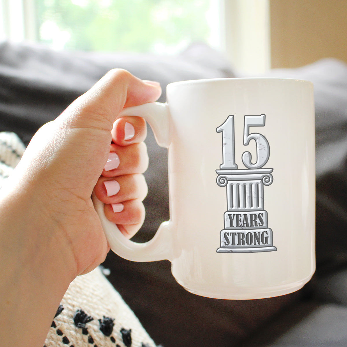 15 Years Strong Coffee Mug Gifts 15th Anniversary Party Decor White Ceramic Coffee Cup