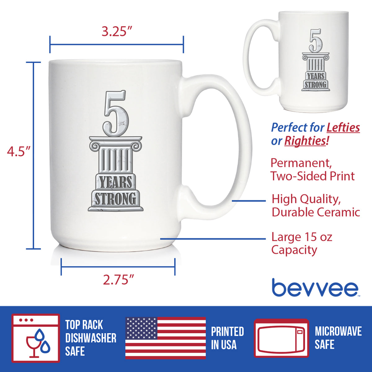 5 Years Strong Coffee Mug Gifts 5th Anniversary Party Decor White Ceramic Coffee Cup