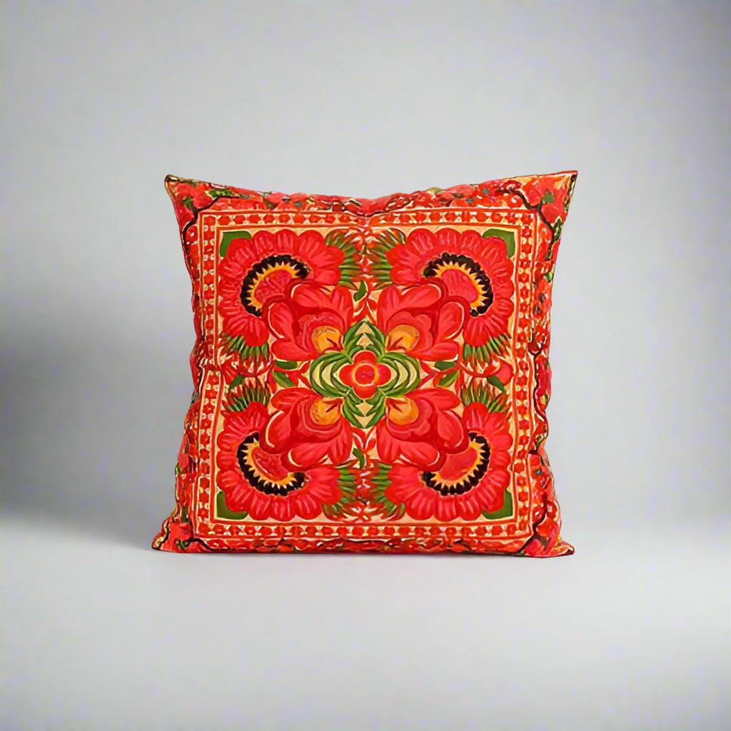 Frida Flower Embroidered Mexican Flower Boho Cushion - Thailand