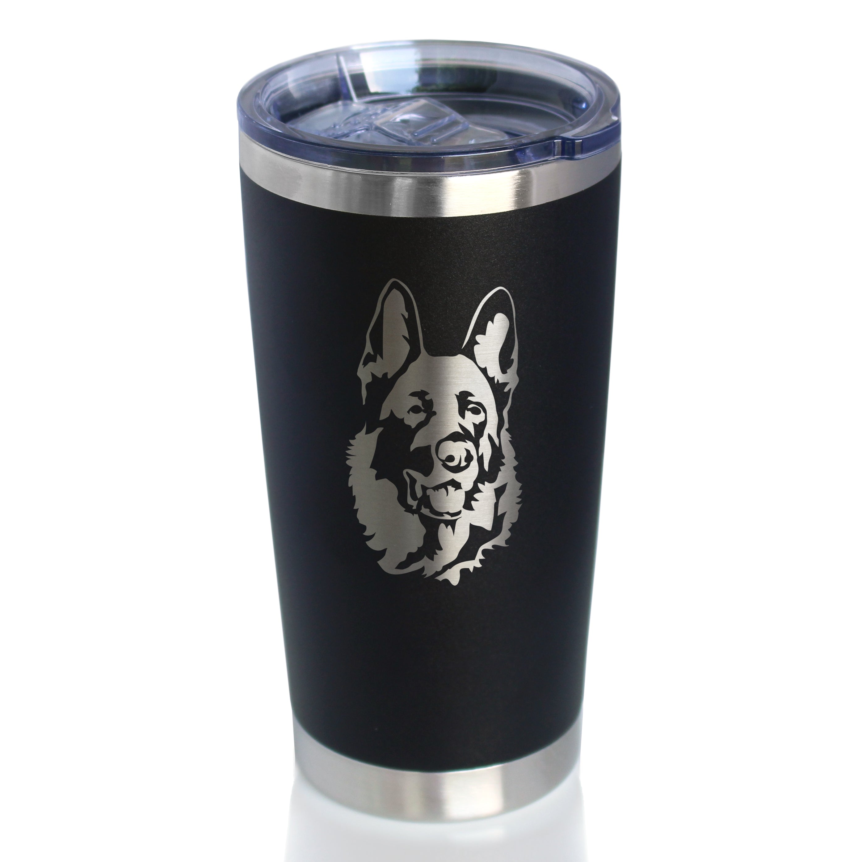 German Shepherd Happy Face - Insulated Coffee Tumbler Cup with Sliding Lid - Stainless Steel Insulated Mug - Fun Unique German Shepherd Themed Décor and Gifts for Men &amp;amp; Women