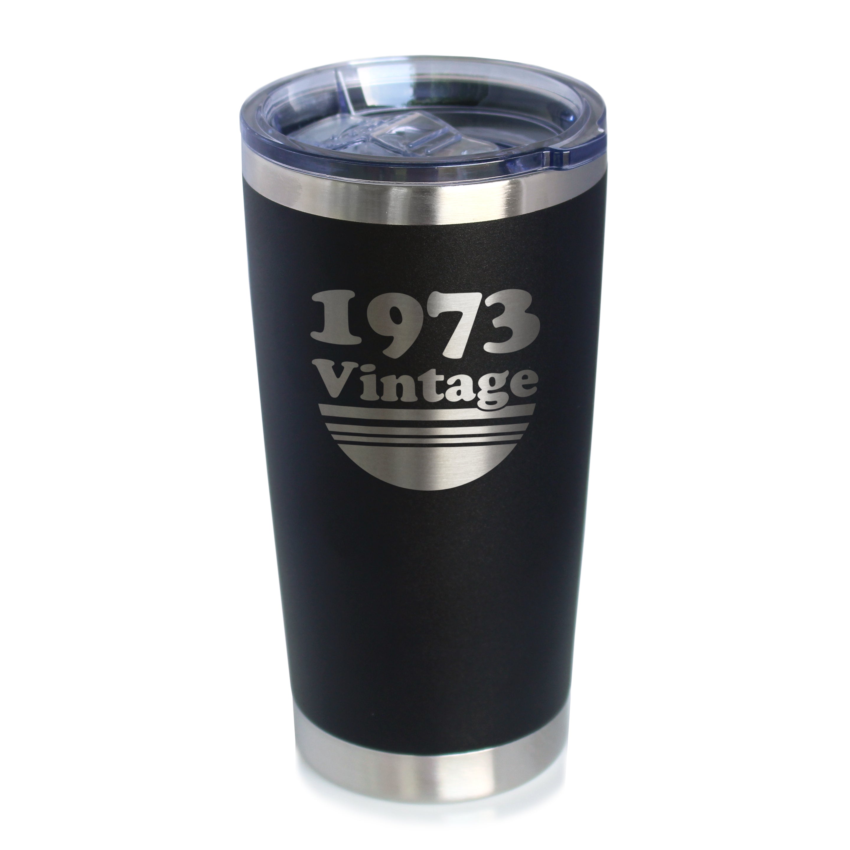 Vintage 1973 - Insulated Coffee Tumbler Cup with Sliding Lid - 20 oz - Funny 52nd Birthday Gift for Women or Men Turning 52