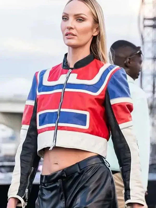 Candice Swanepoel Cropped Leather Jacket