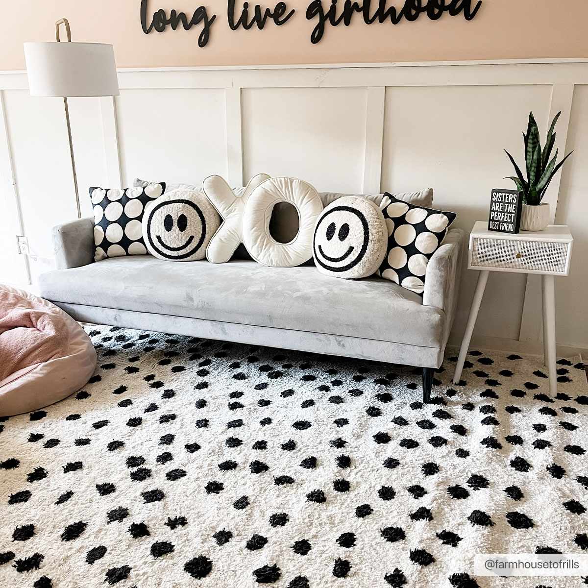 Cansu Black &amp;amp; White Dotted Area Rug