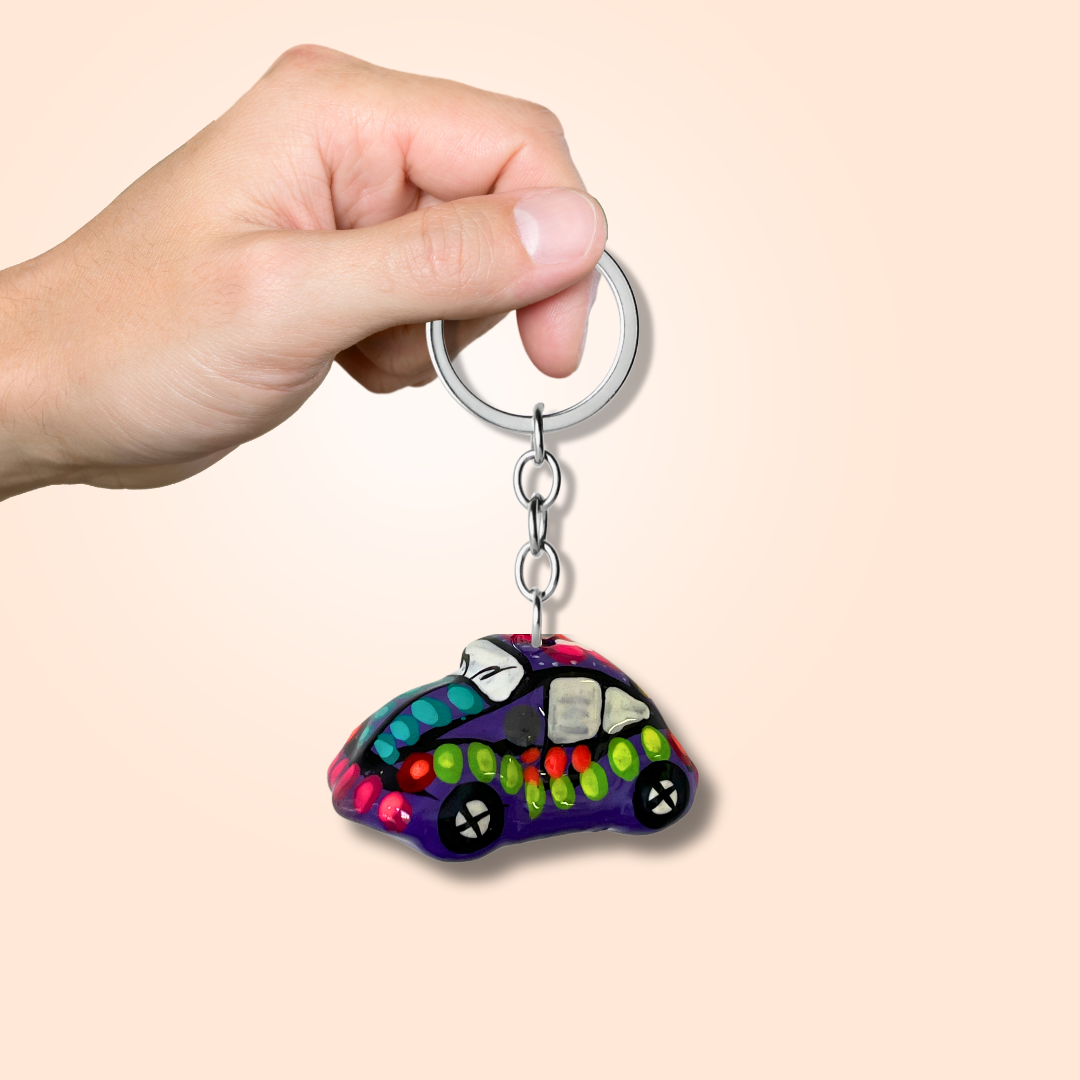 Volkswagen VW Van &amp;amp; Beetle Mexican Hand painted Clay Keychain - Mexico