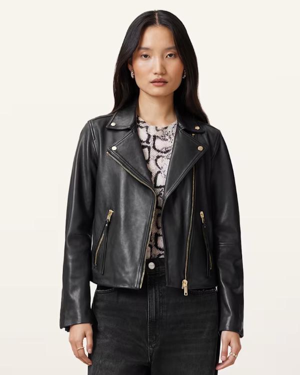 Leanne S01 Kristen Johnston Black Bikers Leather Jacket