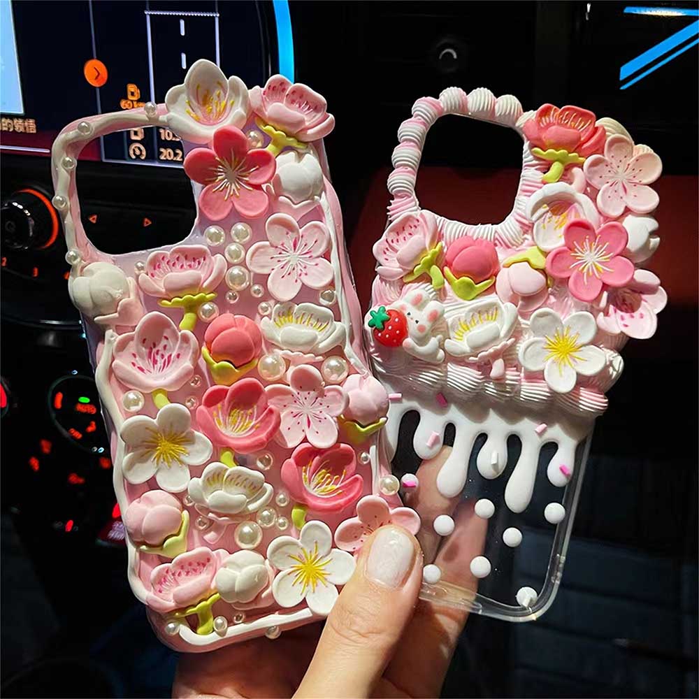Handmade Cartoon Cherry Blossom Peach Cream Phone Case (Customizable) | ZAKAPOP