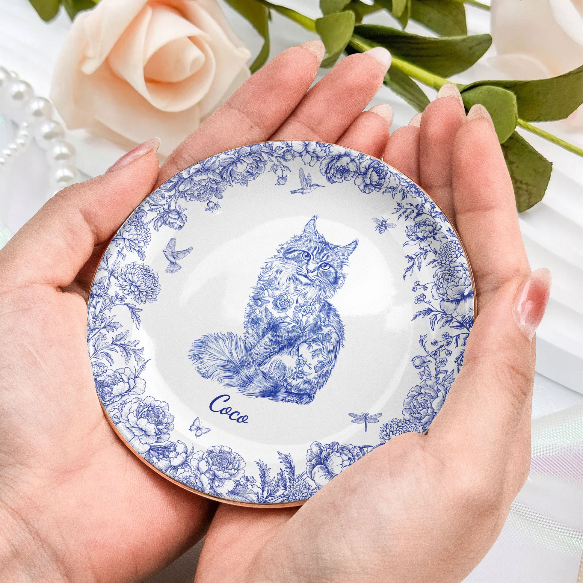 Cat Custom Breeds Chinoiserie - Personalized Jewelry Dish - Gift for Cat Lovers, Cat Mom, Cat Dad