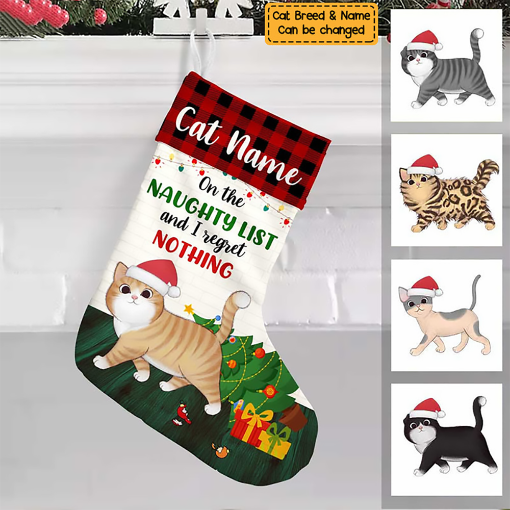 Cat Regret Nothing - Personalized Custom Christmas Stocking - Gift For Cat Lovers, Cat Mom, Cat Dad