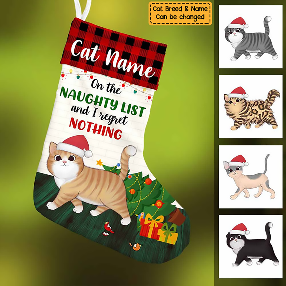 Cat Regret Nothing - Personalized Custom Christmas Stocking - Gift For Cat Lovers, Cat Mom, Cat Dad