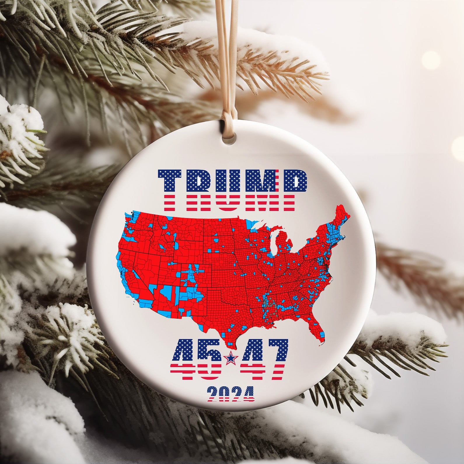 Trump Ornament Gift | US Presidential Election 2024 Map Ornament | 2024 Election Result Ceramic Ornament M1783 - GOP