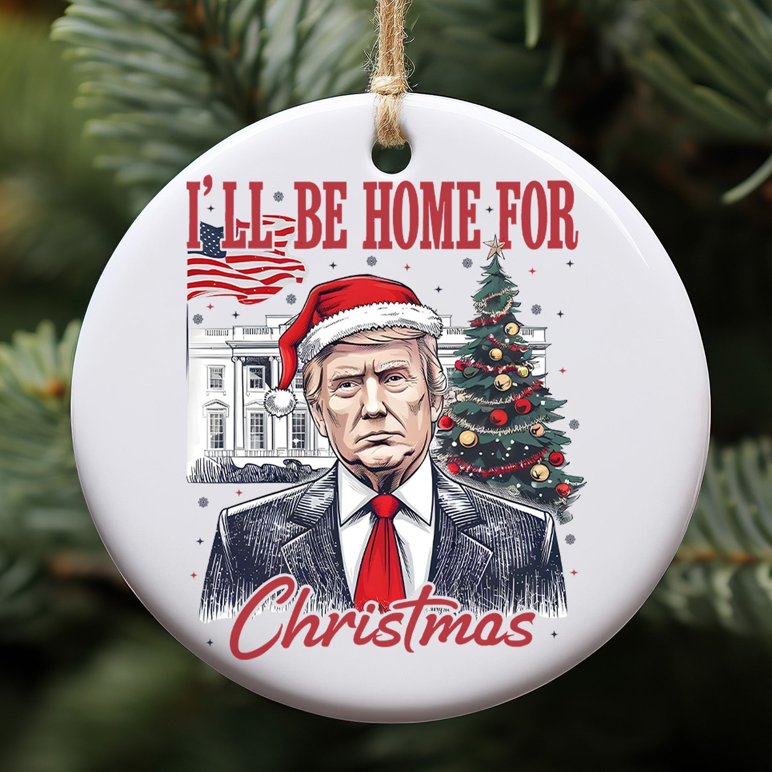 I&amp;#39;ll Be Home For Christmas, Trump Merry Christmas, Trump 47th President Ceramic Ornament, Perfect for Car &amp;amp; Christmas Tree Decor T1730 - GOP