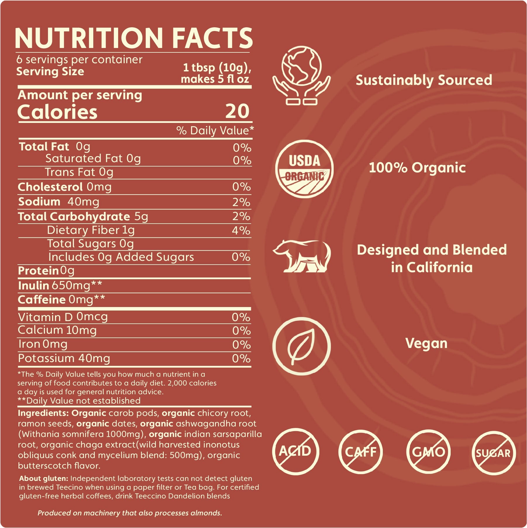 Chaga Ashwagandha Butterscotch Cream Mushroom Herbal Coffee