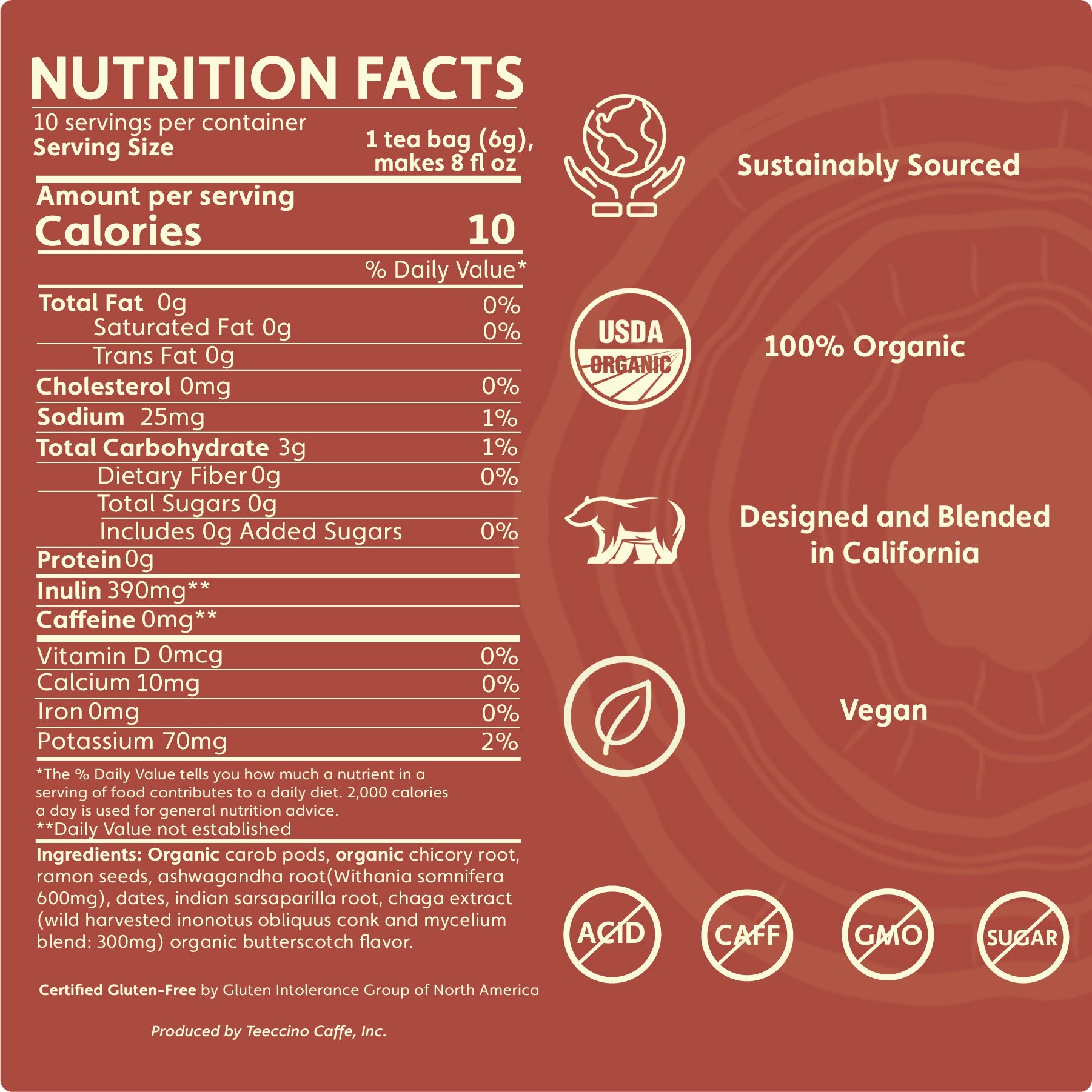 Chaga Ashwagandha Butterscotch Cream Mushroom Herbal Tea