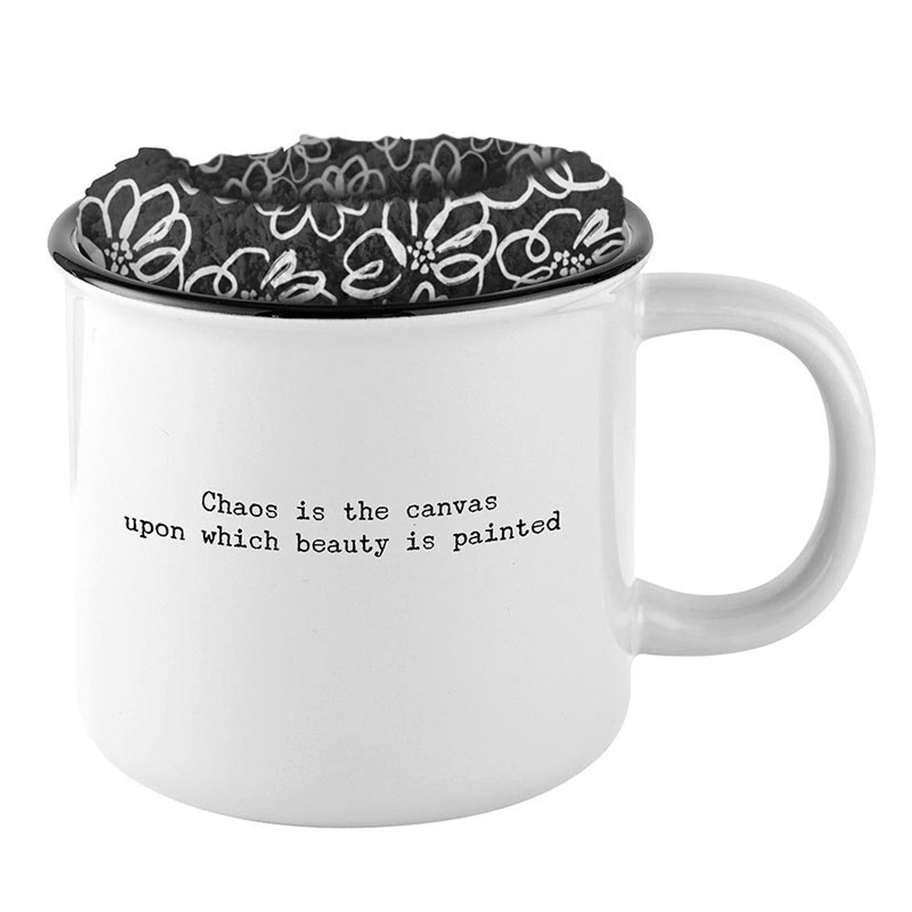 Chaos is the Canvas Mug &amp;amp; Sock Gift Set in Black and White