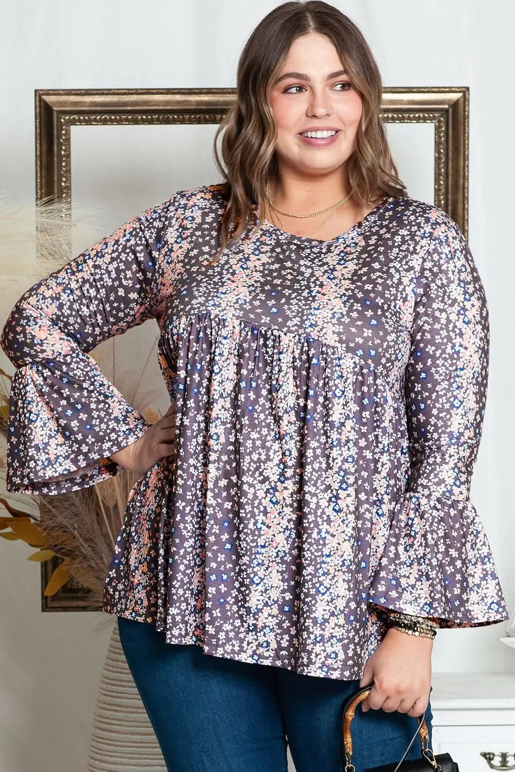 Love Salve Floral Babydoll Top Women&amp;#39;s Plus Size Fall Fashion Comfy