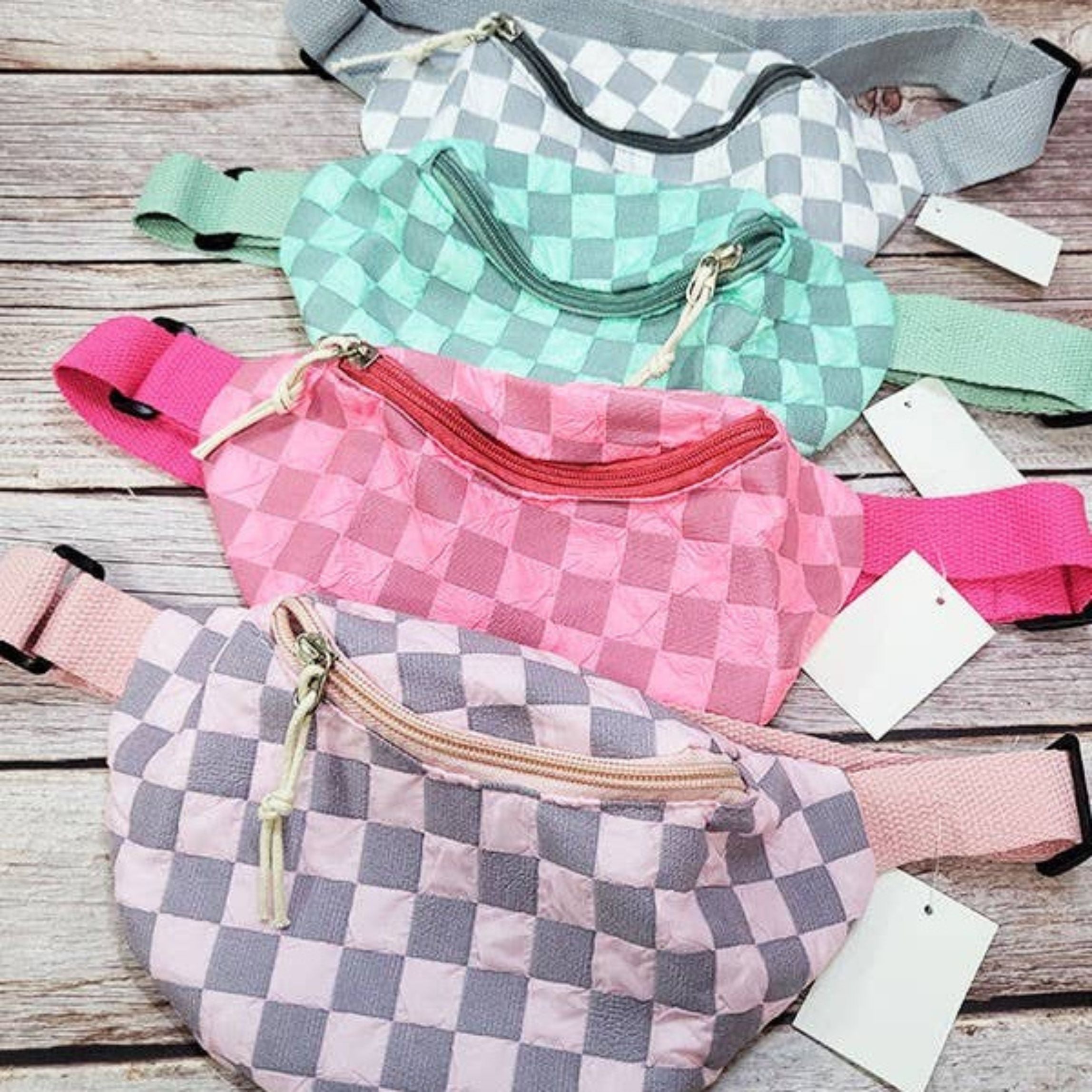 Checkered Belt Bag Fanny Pack Y2K Gen Z Aesthetic win 4 Colors [Violet, Pink, Green, Gray] 9.5&amp;quot; x 6&amp;quot;