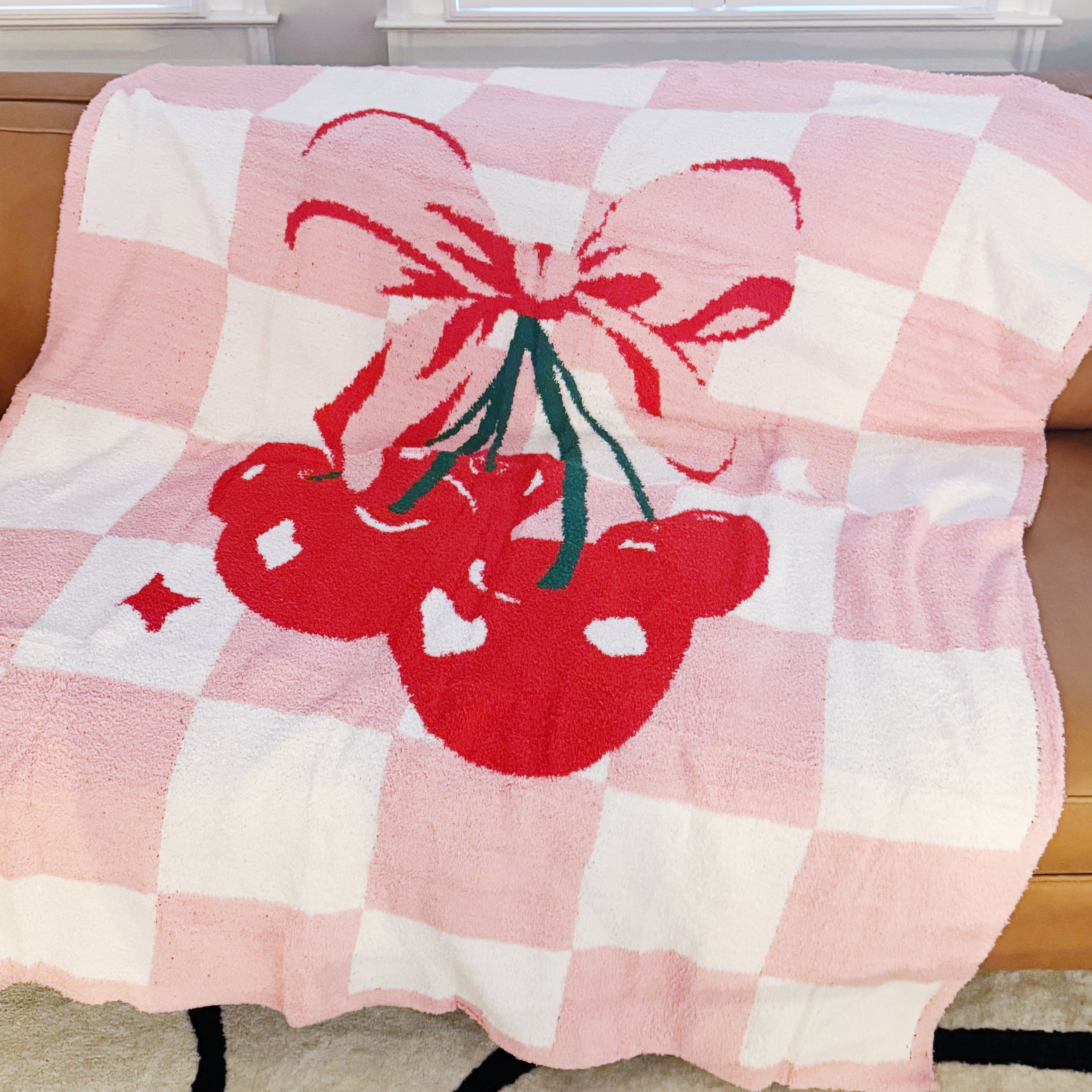 Cherry Bow Check Blanket – Soft &amp;amp; Sweet Throw