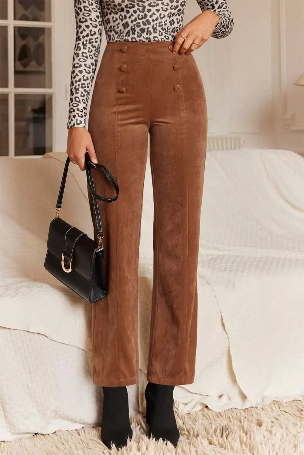 Love Salve Chestnut Corduroy Pants Women&amp;#39;s Daily Straight Leg Trousers - Warm &amp;amp; Stylish