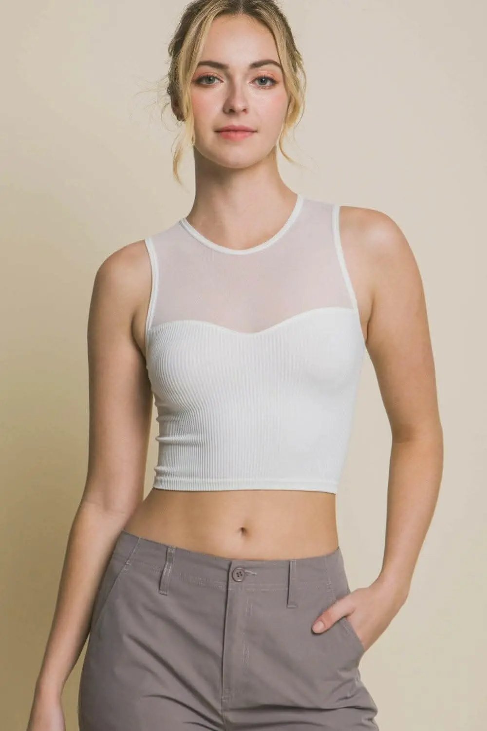 just arrived - Chic Mesh Ribbed Love Tree Crop Top