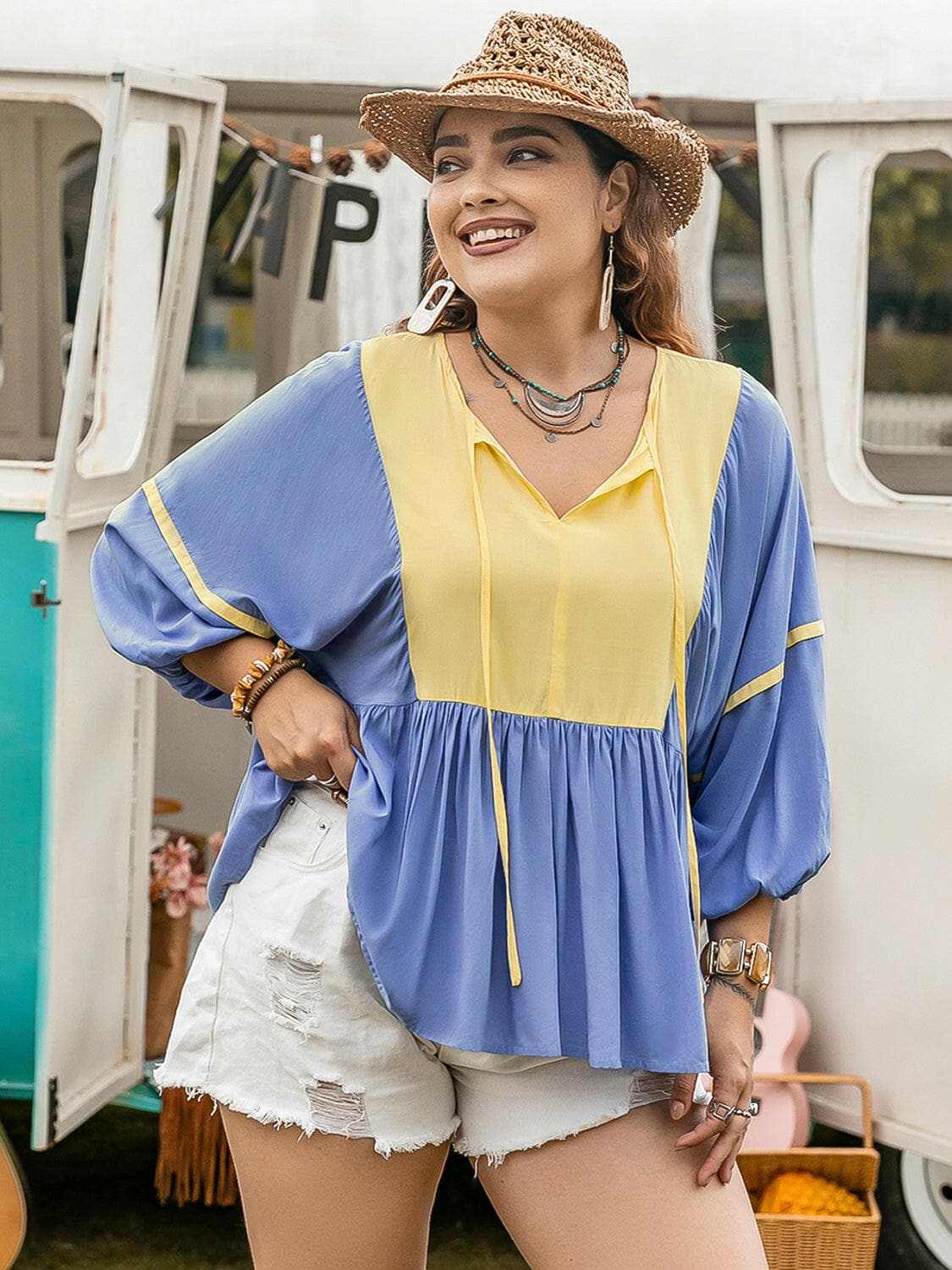 just arrived - Chic Plus Size Balloon Sleeve Blouse