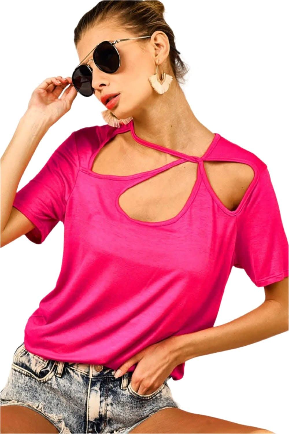 Chic asymmetrical cutout short sleeve t-shirt