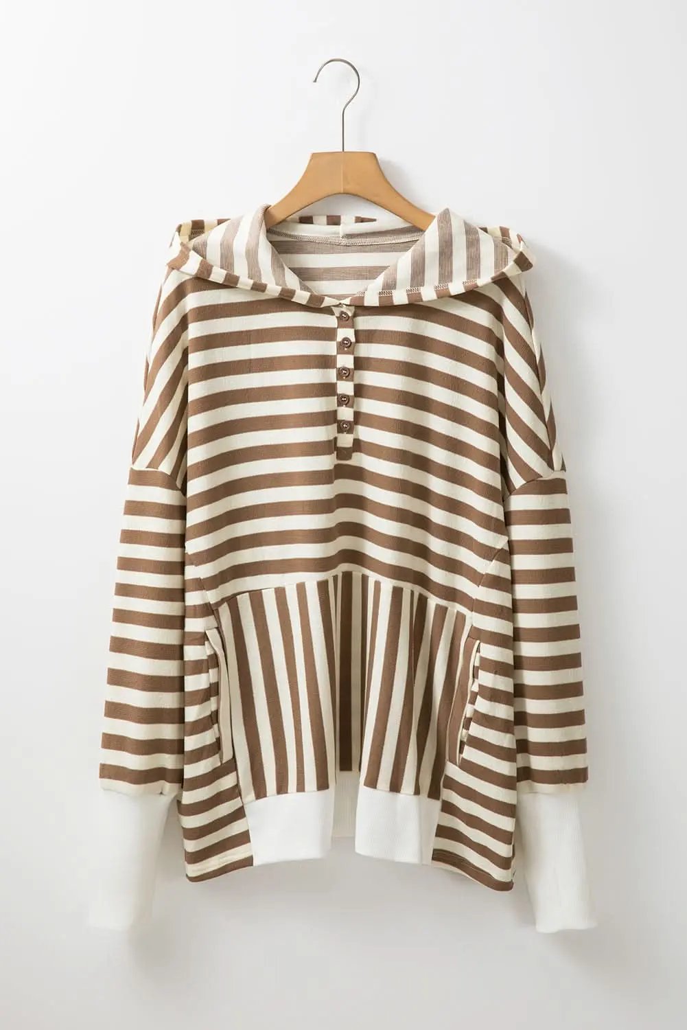 Love Salve Brown Striped Plus Size Women&amp;#39;s Hoodie Casual Winter Top Soft &amp;amp; Stylish