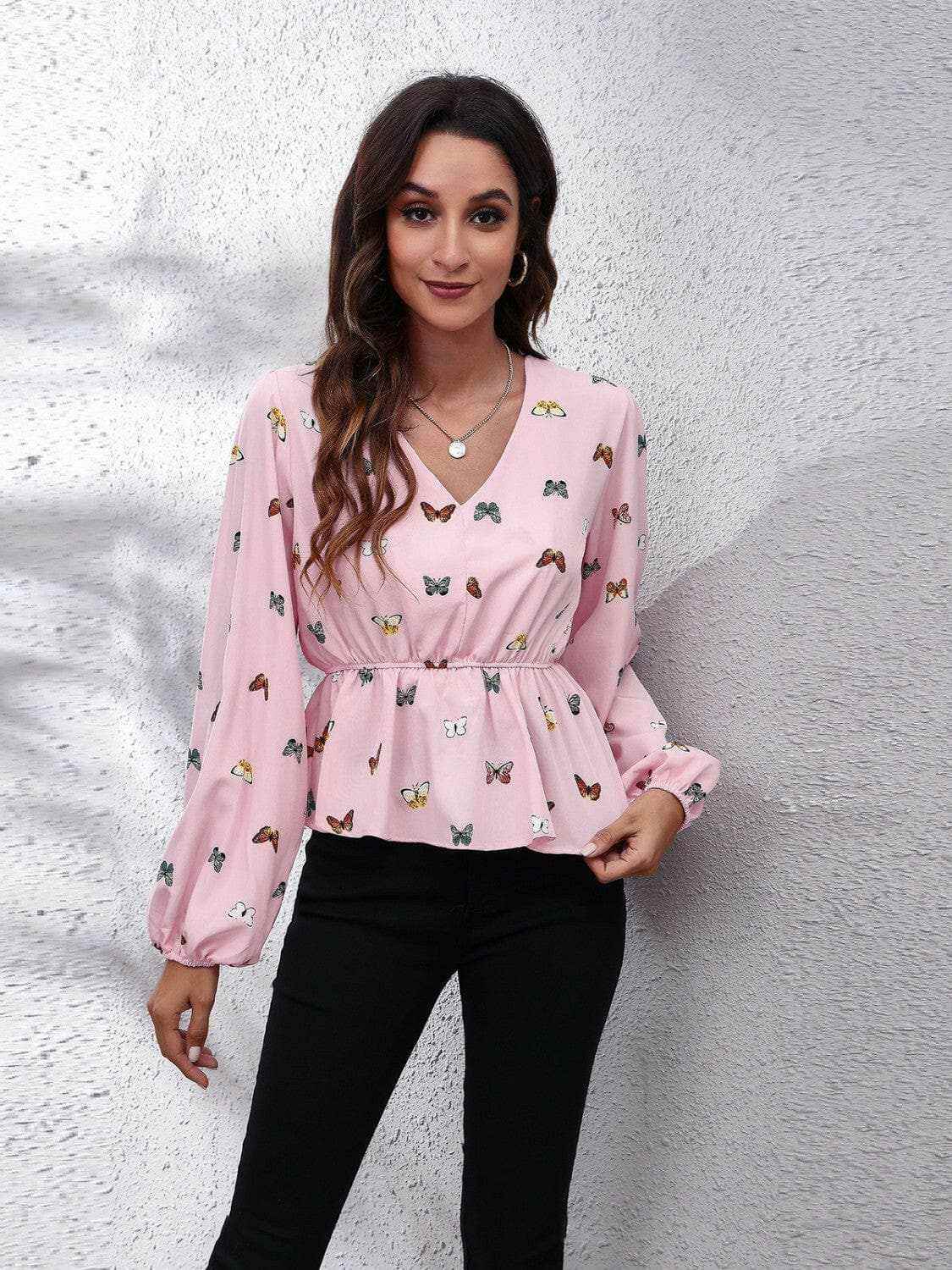 Chic butterfly peplum blouse
