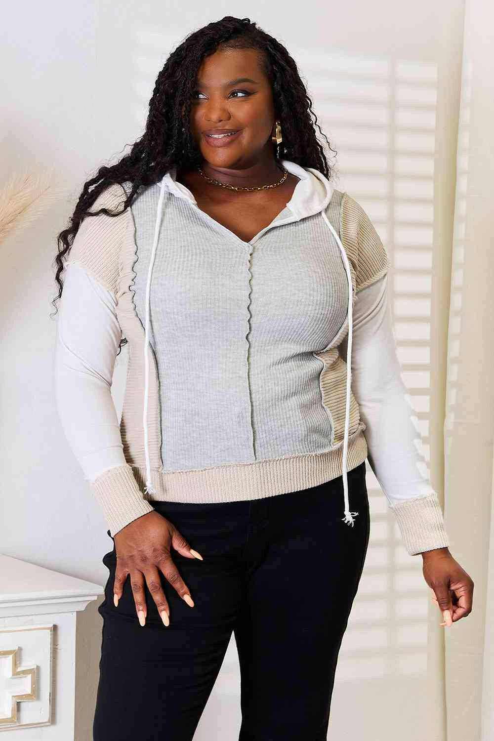 Trendsi Apparel - Chic color block hoodie with seam details