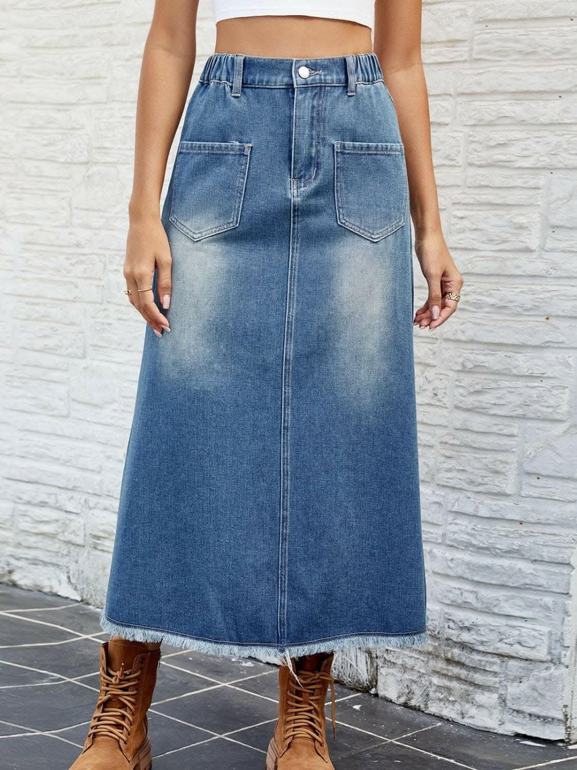 Jeans &amp;amp; Denim Chic denim skirt with pockets