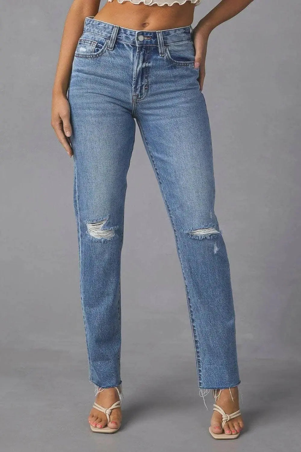 Jeans &amp;amp; Denim - Premium Chic distressed straight jeans