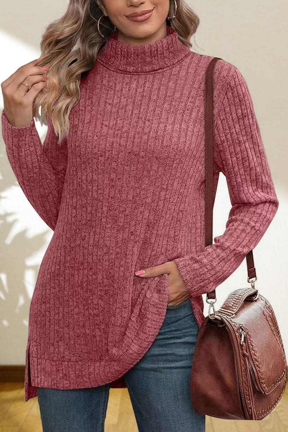 Chic high-low turtleneck top