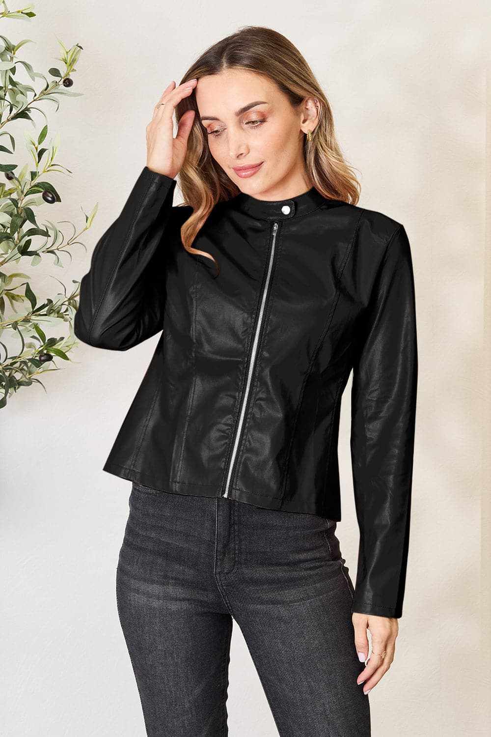 Chic mock neck zip-up jacket